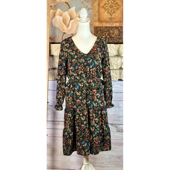 one clothing Dresses & Skirts - One Clothing Los Angeles Black Floral Tiered Midi Dress V-Neck XS
